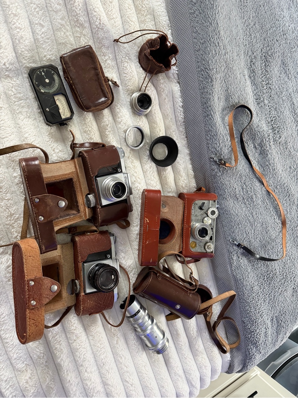 Vintage Film Camera Bundle in Brown Leather Cases